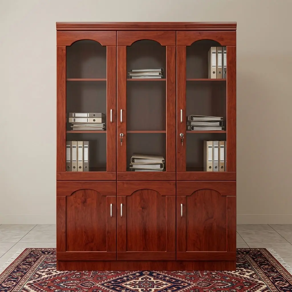3-Door Half Glass Office Cabinet with Glass Doors and Enclosed Storage