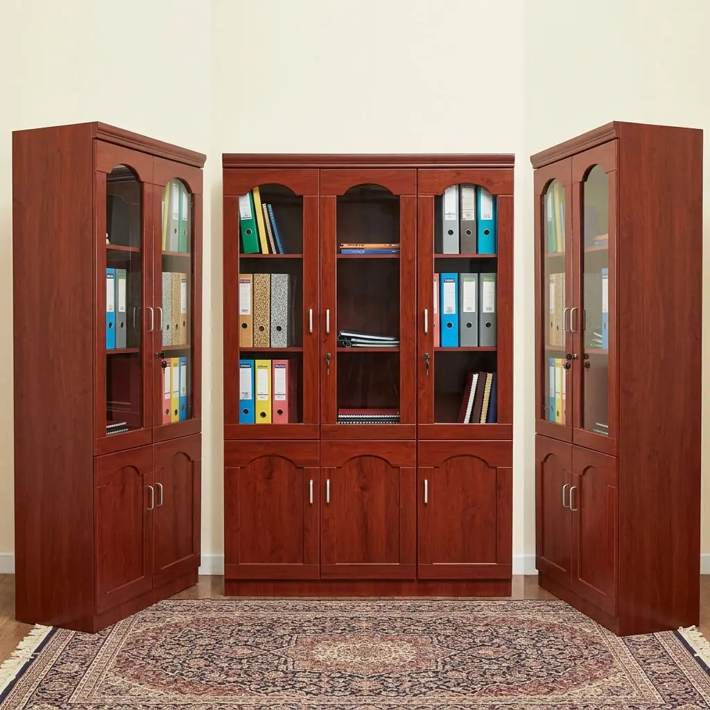 3-Door Half Glass Office Cabinet with Glass Doors and Enclosed Storage