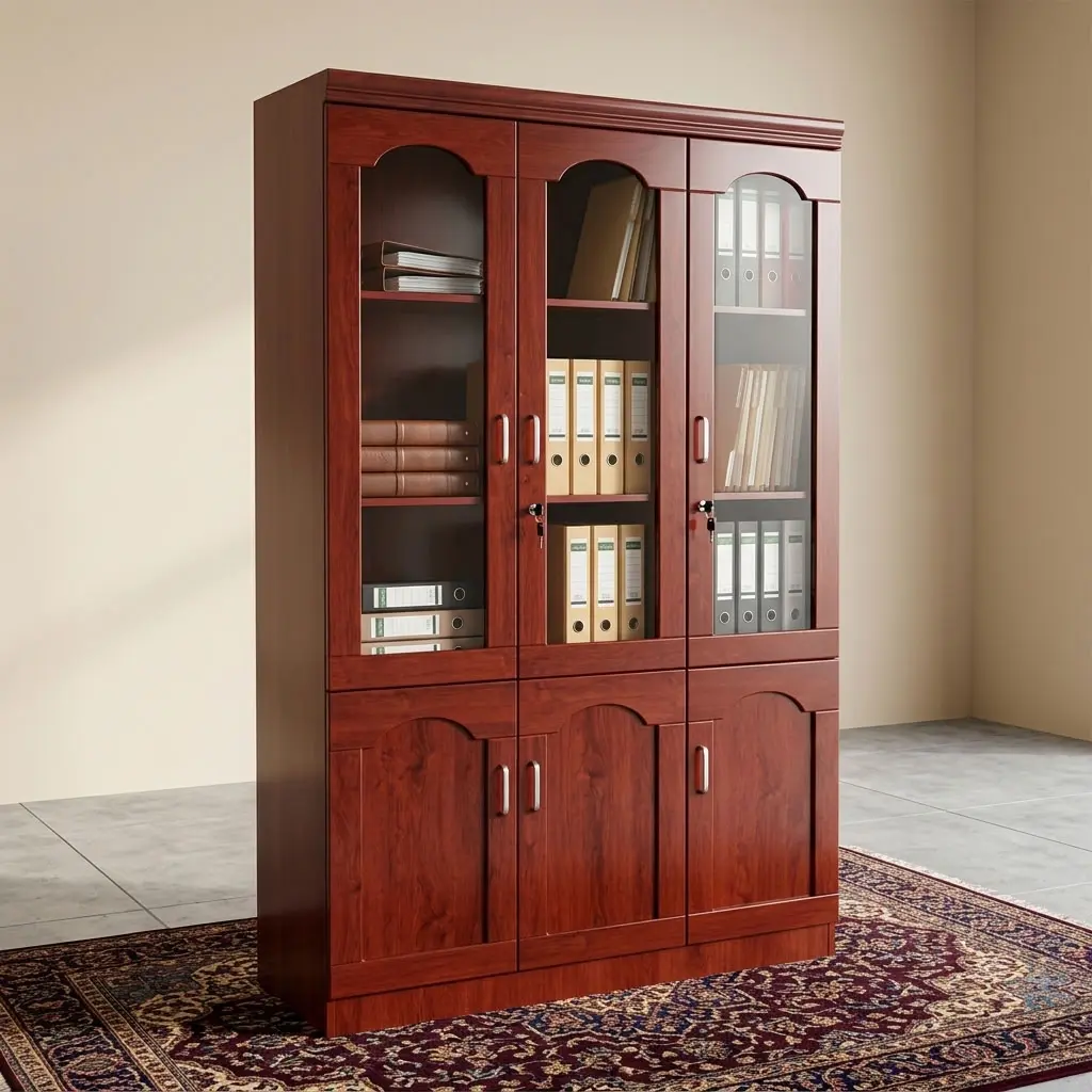 3-Door Half Glass Office Cabinet with Glass Doors and Enclosed Storage