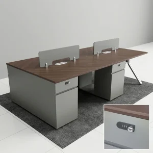 4 Person Staff Desk Workstation with Privacy Screens and Lockable Storage