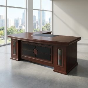 2.0m dark walnut executive office desk with movable side return and mobile pedestal