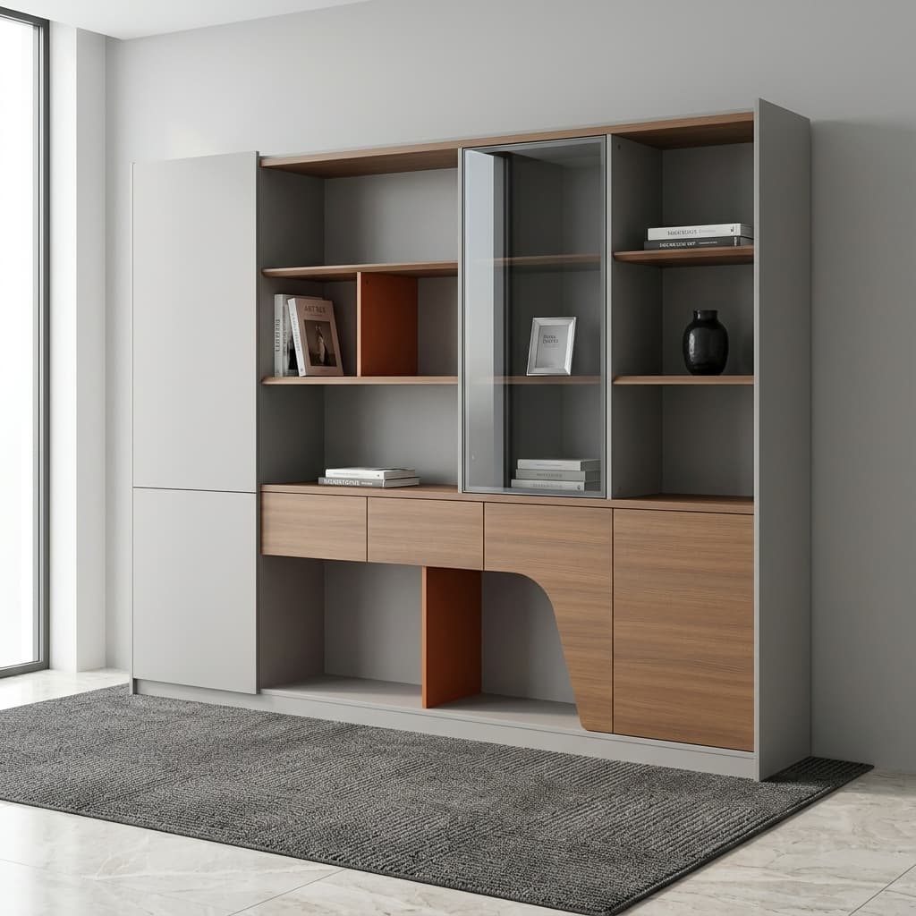 2.4m Director's Office Wooden Cabinet for Sale in Kenya with LED Lighting and Glass Display Storage