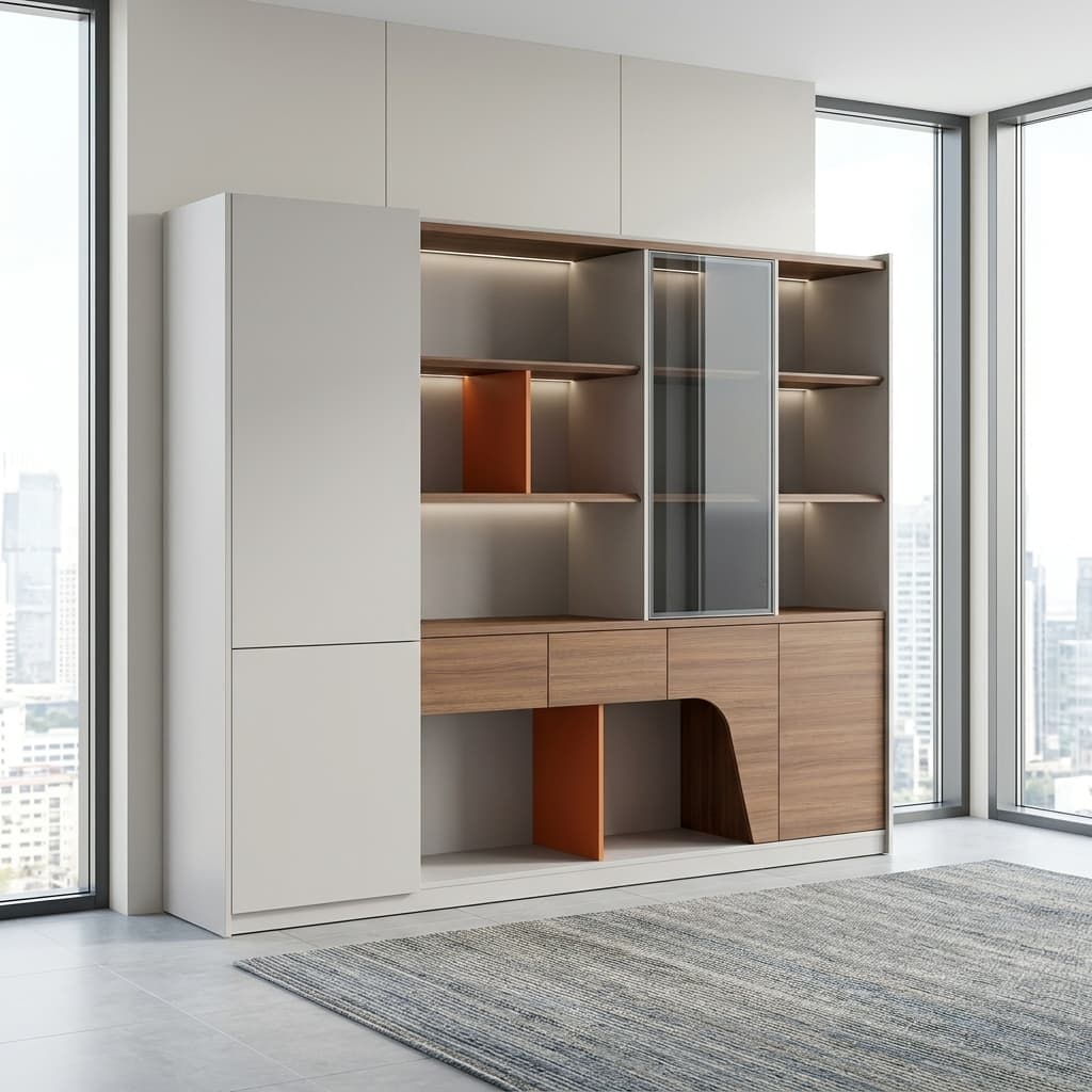 2.4m Director's Office Wooden Cabinet for Sale in Kenya with LED Lighting and Glass Display Storage