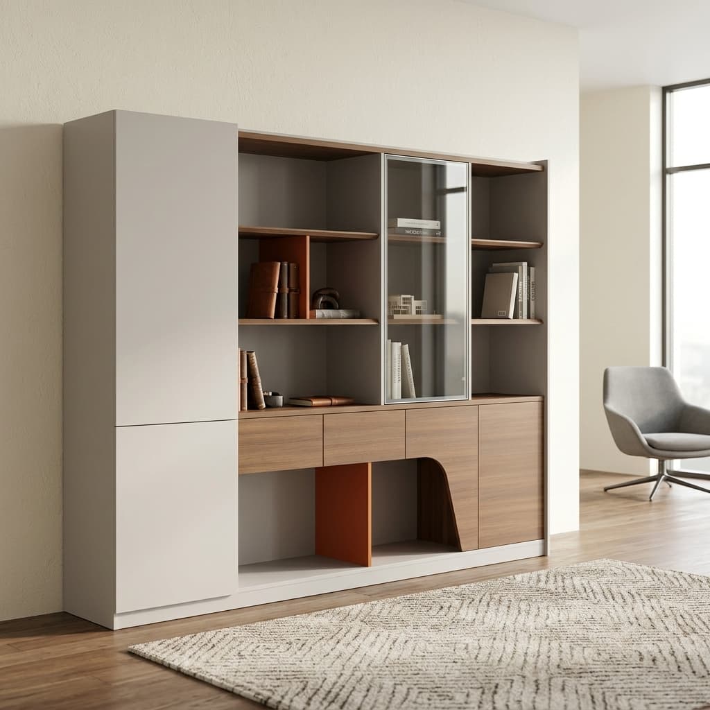 2.4m Director's Office Wooden Cabinet for Sale in Kenya with LED Lighting and Glass Display Storage