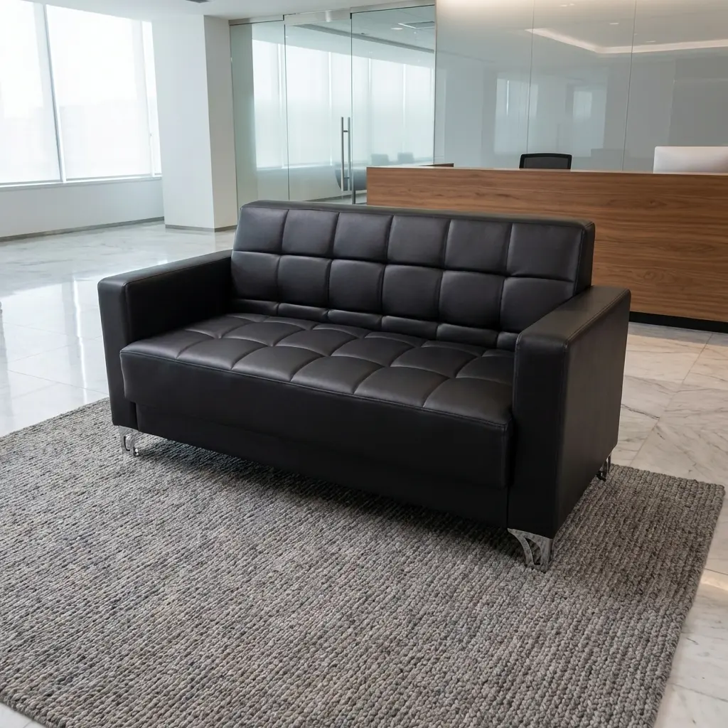 Executive 2-Seater Office Sofa with Tufted Black Upholstery