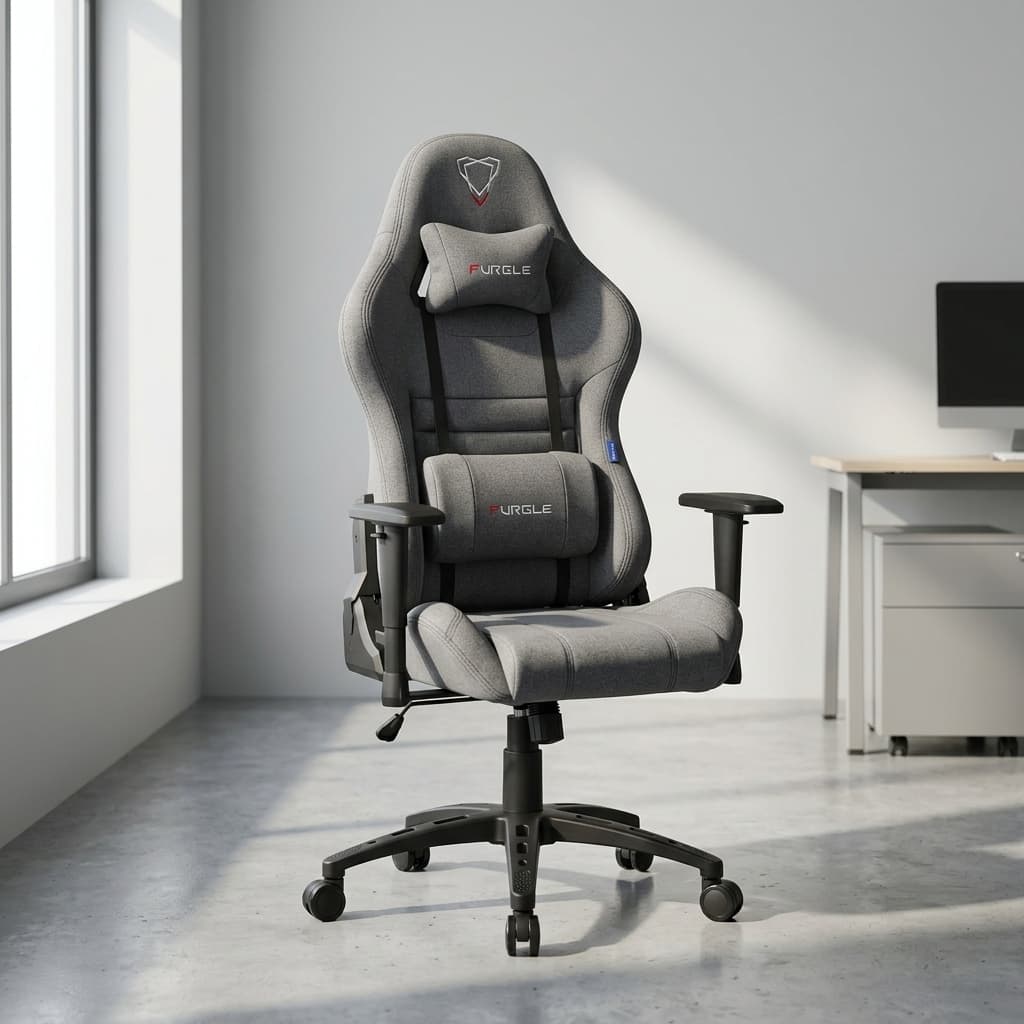 Furgle ergonomic gaming chair with adjustable lumbar support and 180 degree reclining backrest