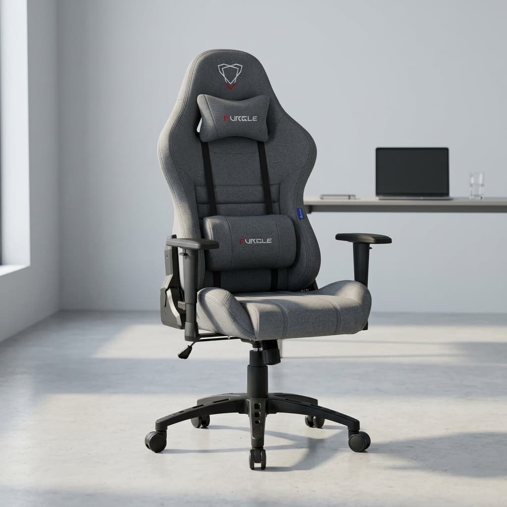 Furgle ergonomic gaming chair with adjustable lumbar support and 180 degree reclining backrest