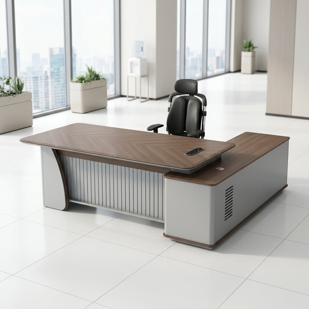 2.0m executive director's office desk with side return and integrated storage