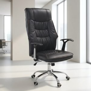Ergonomic leather executive office chair with high back and chrome swivel base