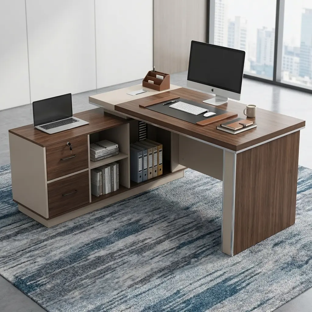 1.6M Executive Workspace Desk with integrated storage and premium wood finish