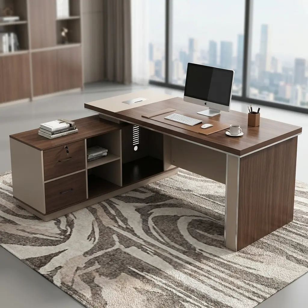 1.6M Executive Workspace Desk with integrated storage and premium wood finish