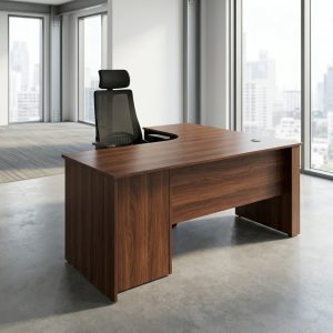 1.6M curved custom MDF office desk with three-drawer pedestal