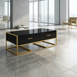Black & Gold Executive Coffee Table with two drawers for executive office lounge