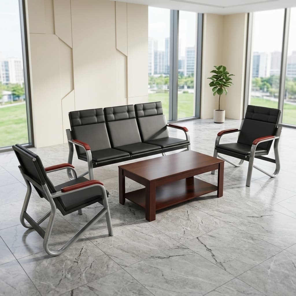 Executive reception sofa set with three-seater sofa and matching visitor chairs