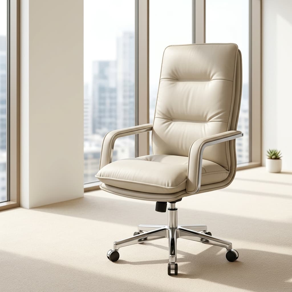Oxy Cream Executive Chair with high back and polished metal base