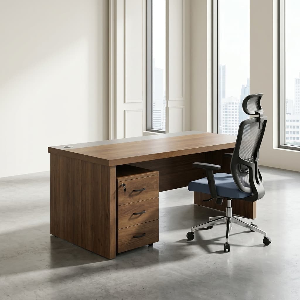 1.6M Straight Executive Desk with movable three-drawer pedestal
