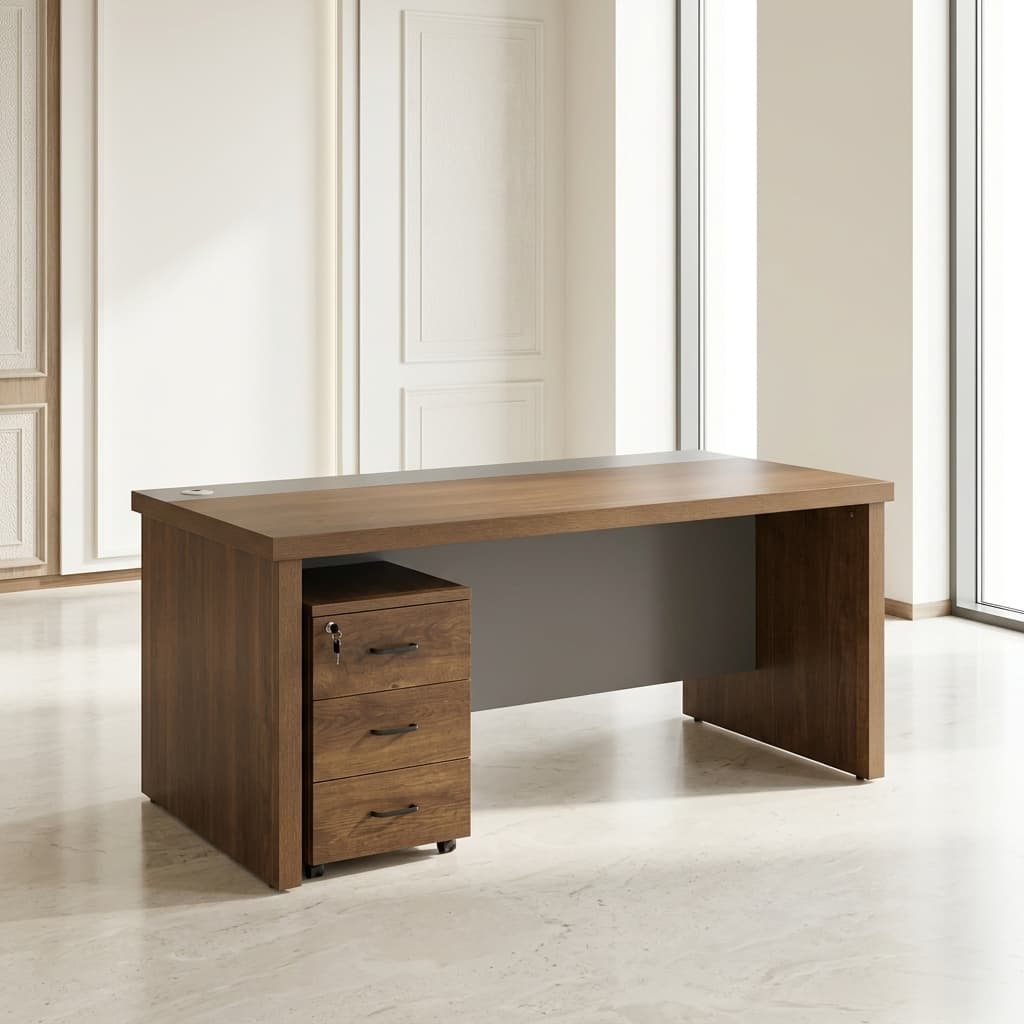 1.6M Straight Executive Desk with movable three-drawer pedestal