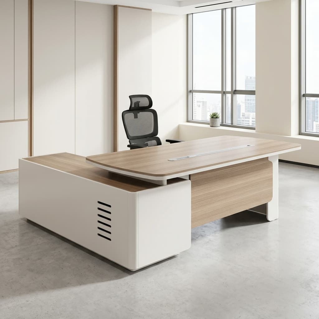 2.2M executive office desk with side return and cable management