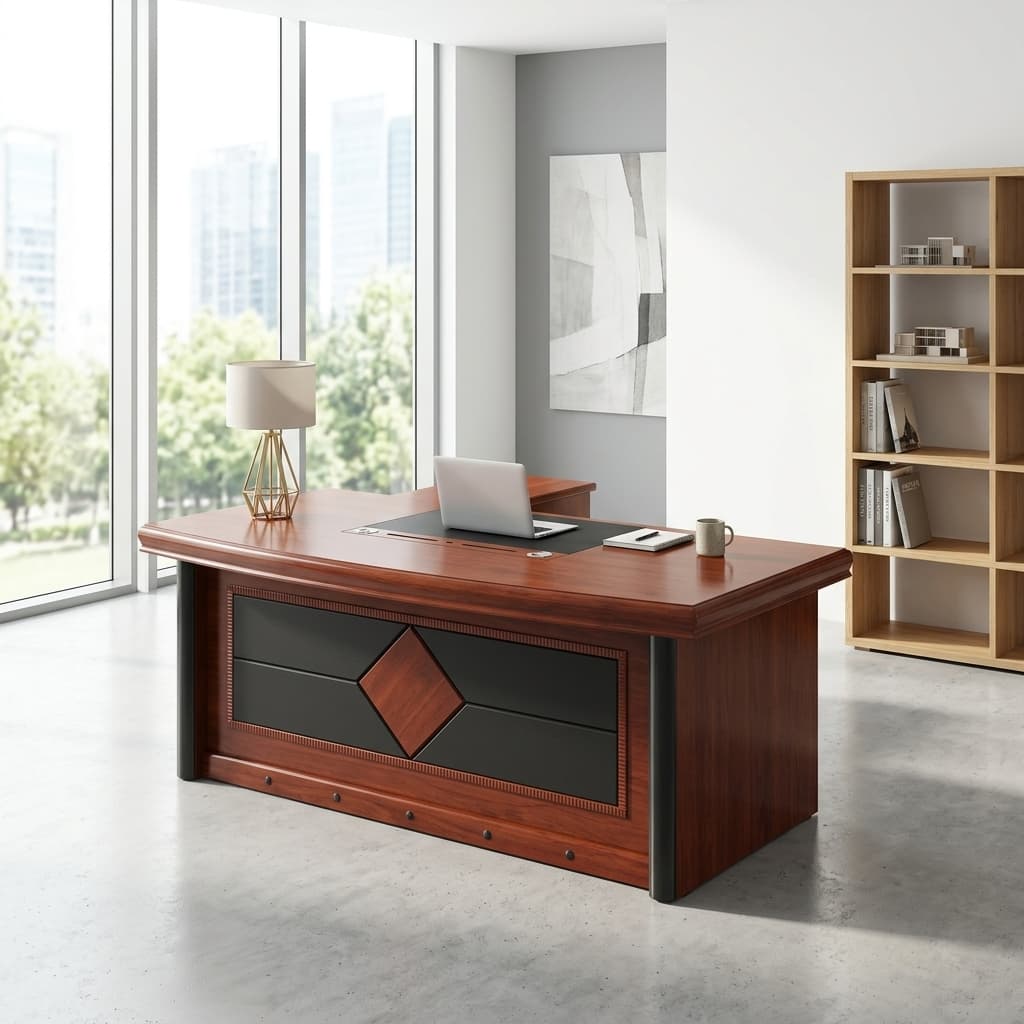 1.6M Director Office Desk in mahogany finish with side return