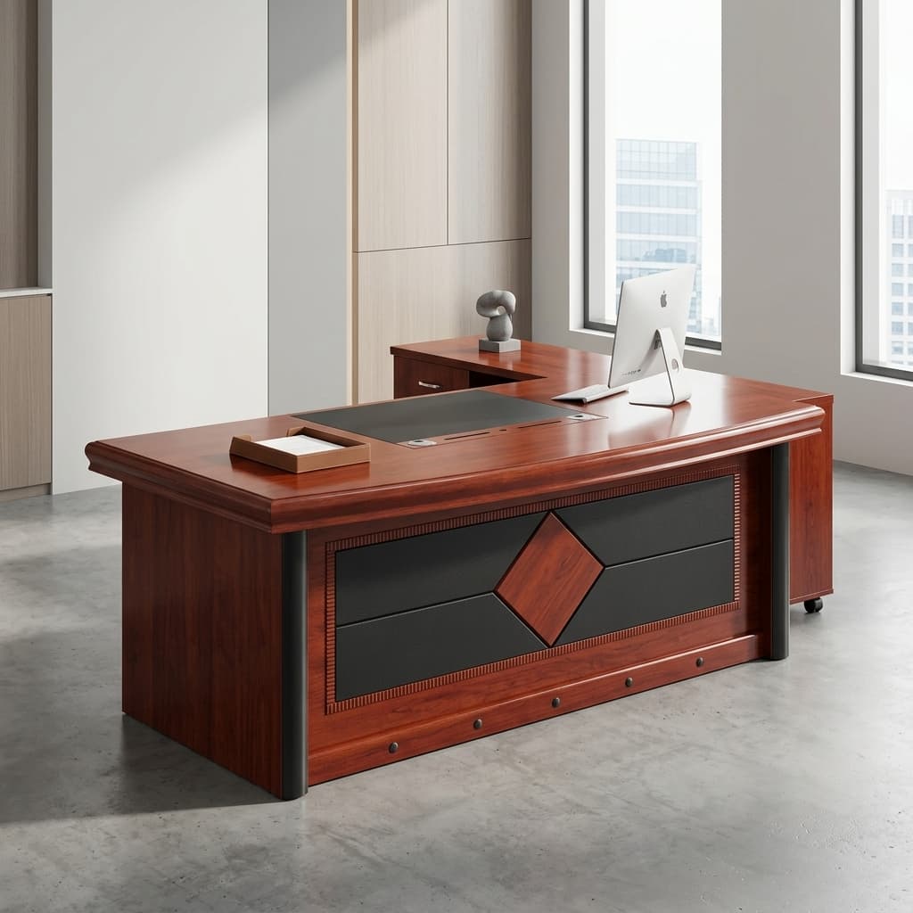 1.6M Director Office Desk in mahogany finish with side return