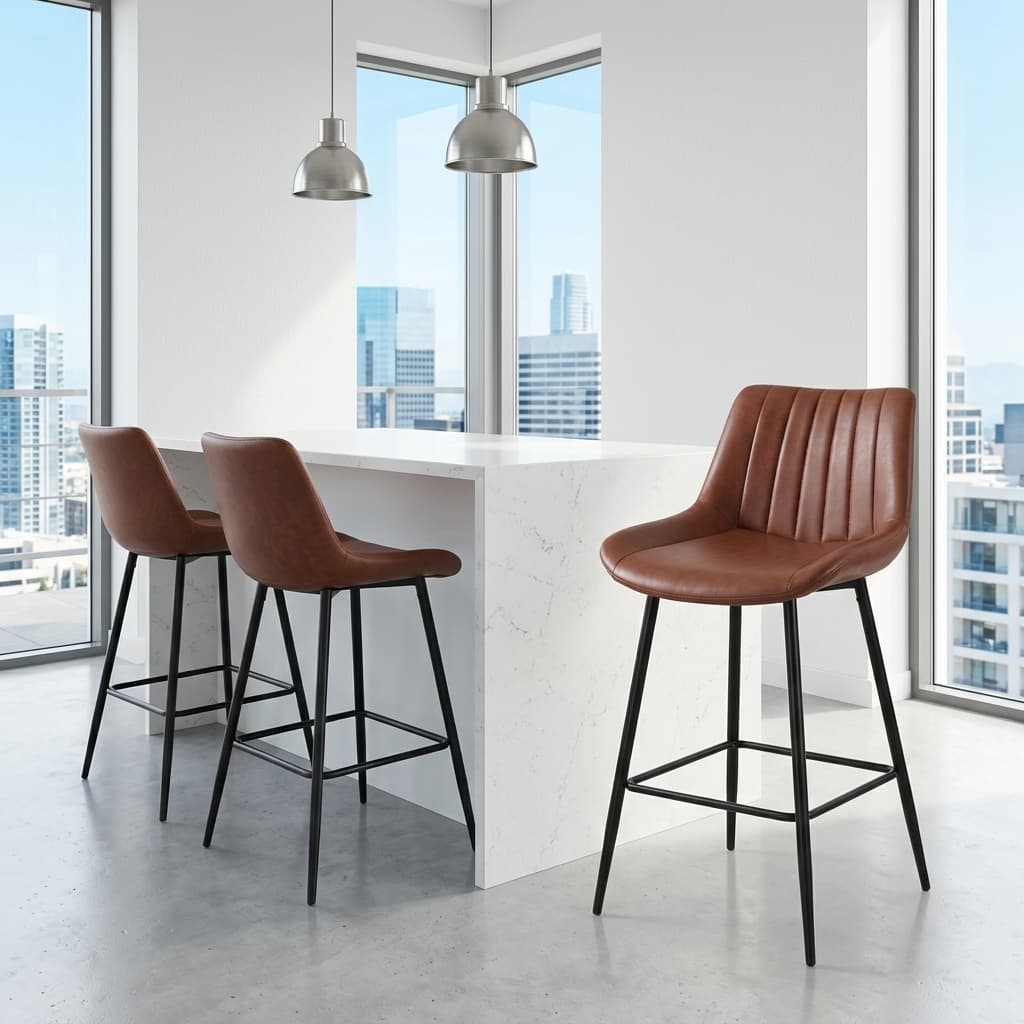Brown Leatherette Counter Stool with black frame and footrest