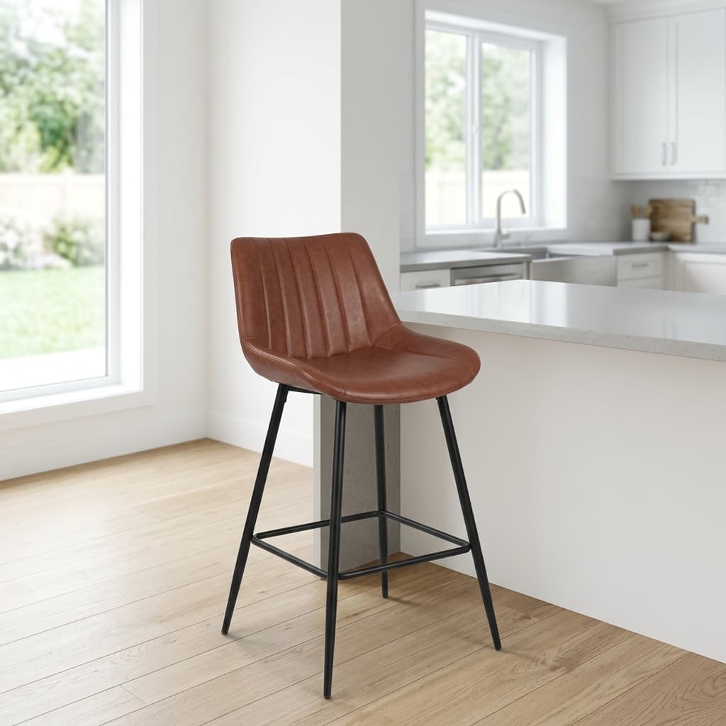 Brown Leatherette Counter Stool with black frame and footrest