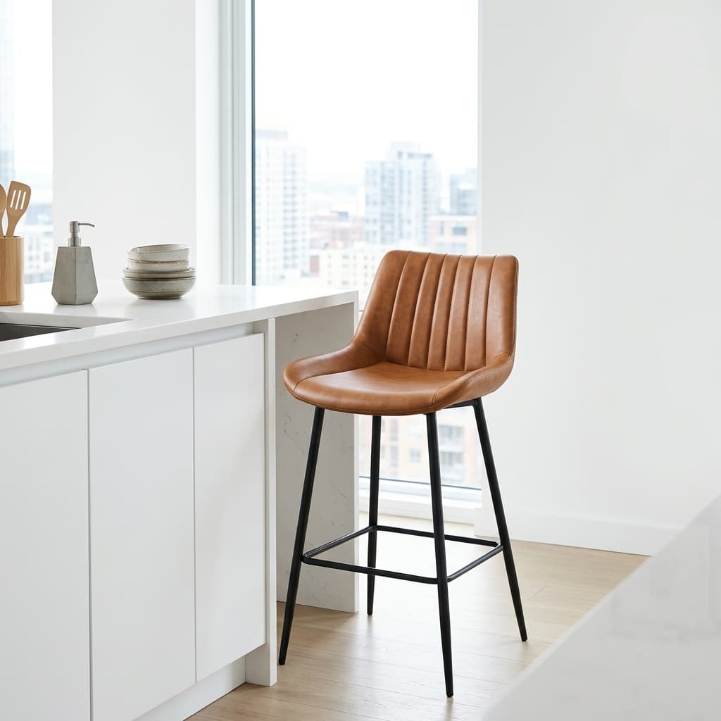 Brown Leatherette Counter Stool with black frame and footrest