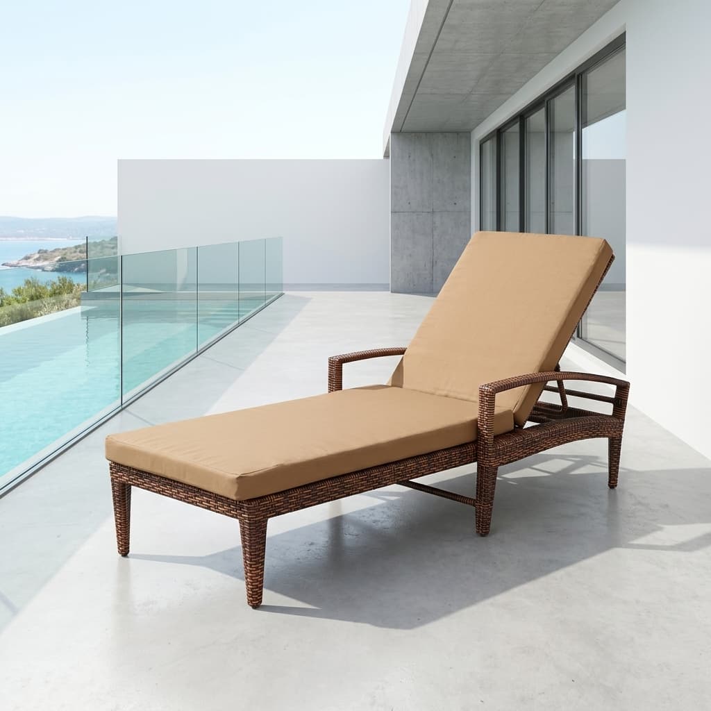 Rattan Poolside Sun Lounger with full-length padded cushion
