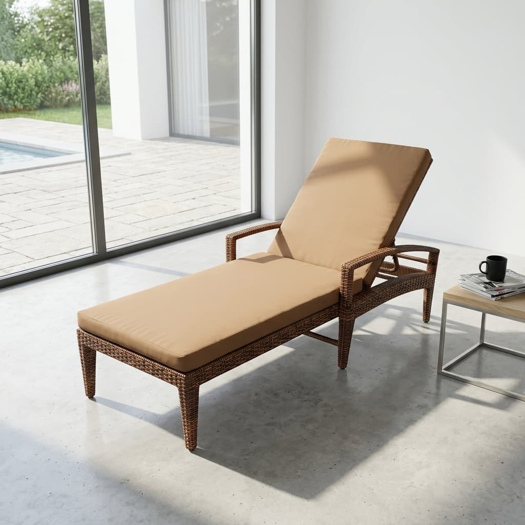 Rattan Poolside Sun Lounger with full-length padded cushion