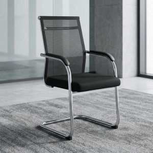 A premium Midback Boardroom Chair featuring an ergonomic black mesh backrest, curved chrome armrests with black pads, and a chrome cantilever sled base.