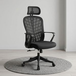 Ergonomic high-back Modern Mesh Office Chair with black mesh backrest and headrest.