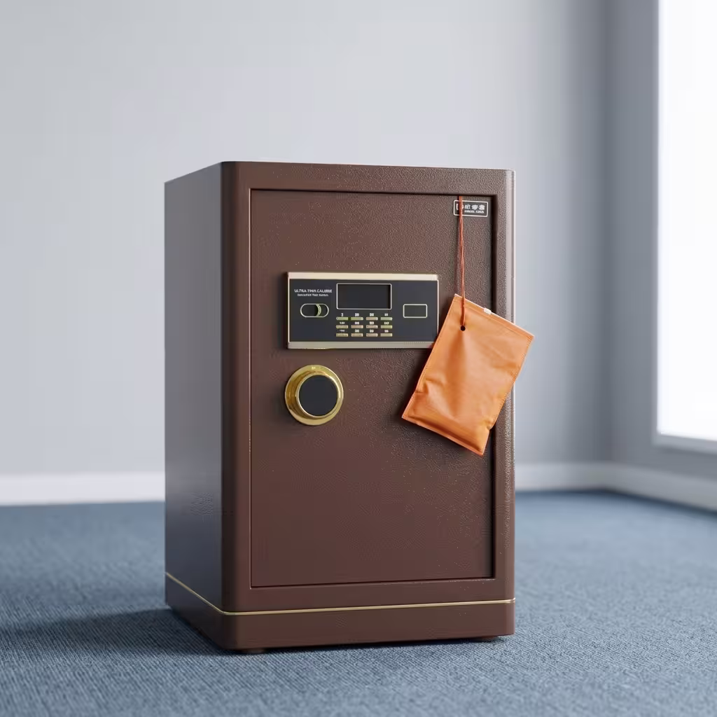 A premium 70KG Digital Office Safe with a dark bronze steel finish, showcasing its illuminated digital keypad with gold trim, a robust turn handle, a plush diamond-quilted gold interior layout with an adjustable shelf, four thick cylindrical chrome locking bolts, and an independent upper storage vault compartment.