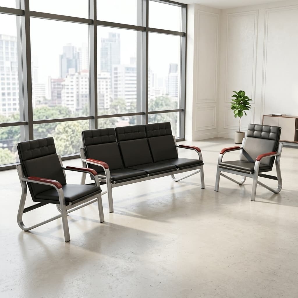 Executive reception sofa set with three-seater sofa and matching visitor chairs
