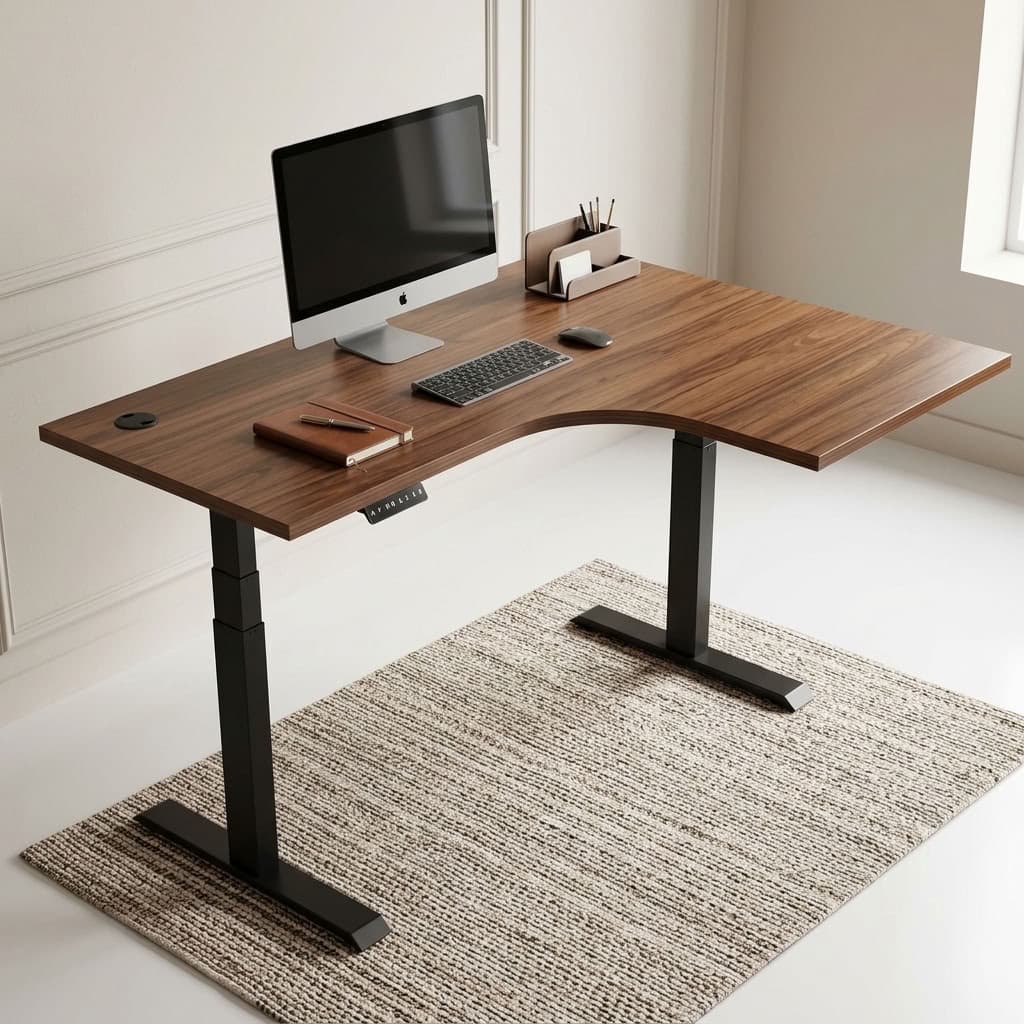 Electric L-Shaped Standing Desk 1.4m × 1.2m with height-adjustable frame and spacious office workspace