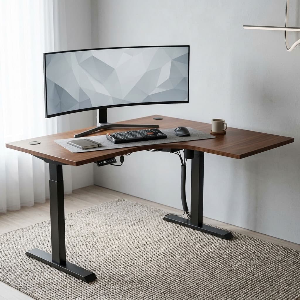 Electric L-Shaped Standing Desk 1.4m × 1.2m with height-adjustable frame and spacious office workspace
