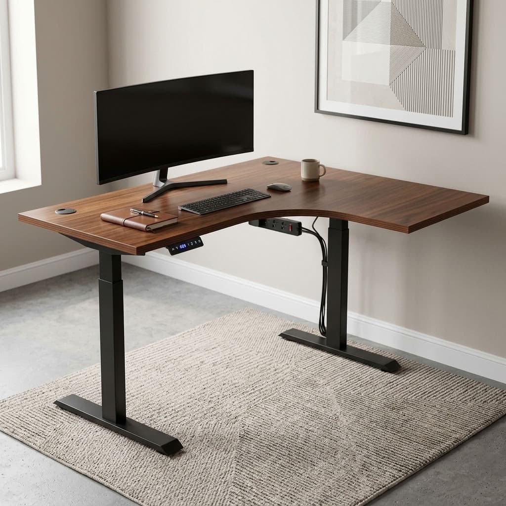 Electric L-Shaped Standing Desk 1.4m × 1.2m with height-adjustable frame and spacious office workspace