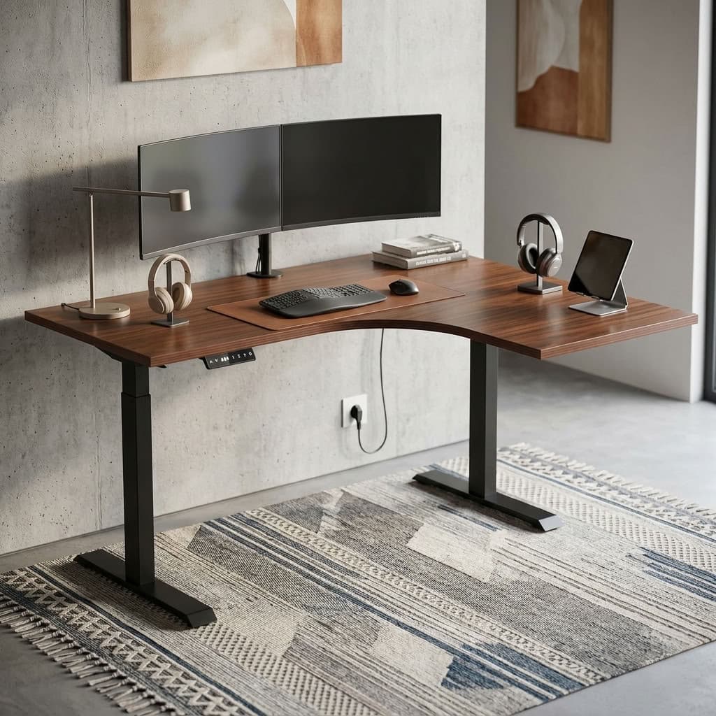 Electric L-Shaped Standing Desk 1.4m × 1.2m with height-adjustable frame and spacious office workspace