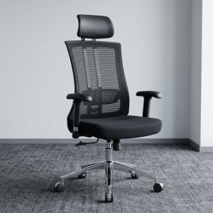 Reclining Mesh Desk Chair with adjustable armrests, headrest, breathable mesh back, and reclining function